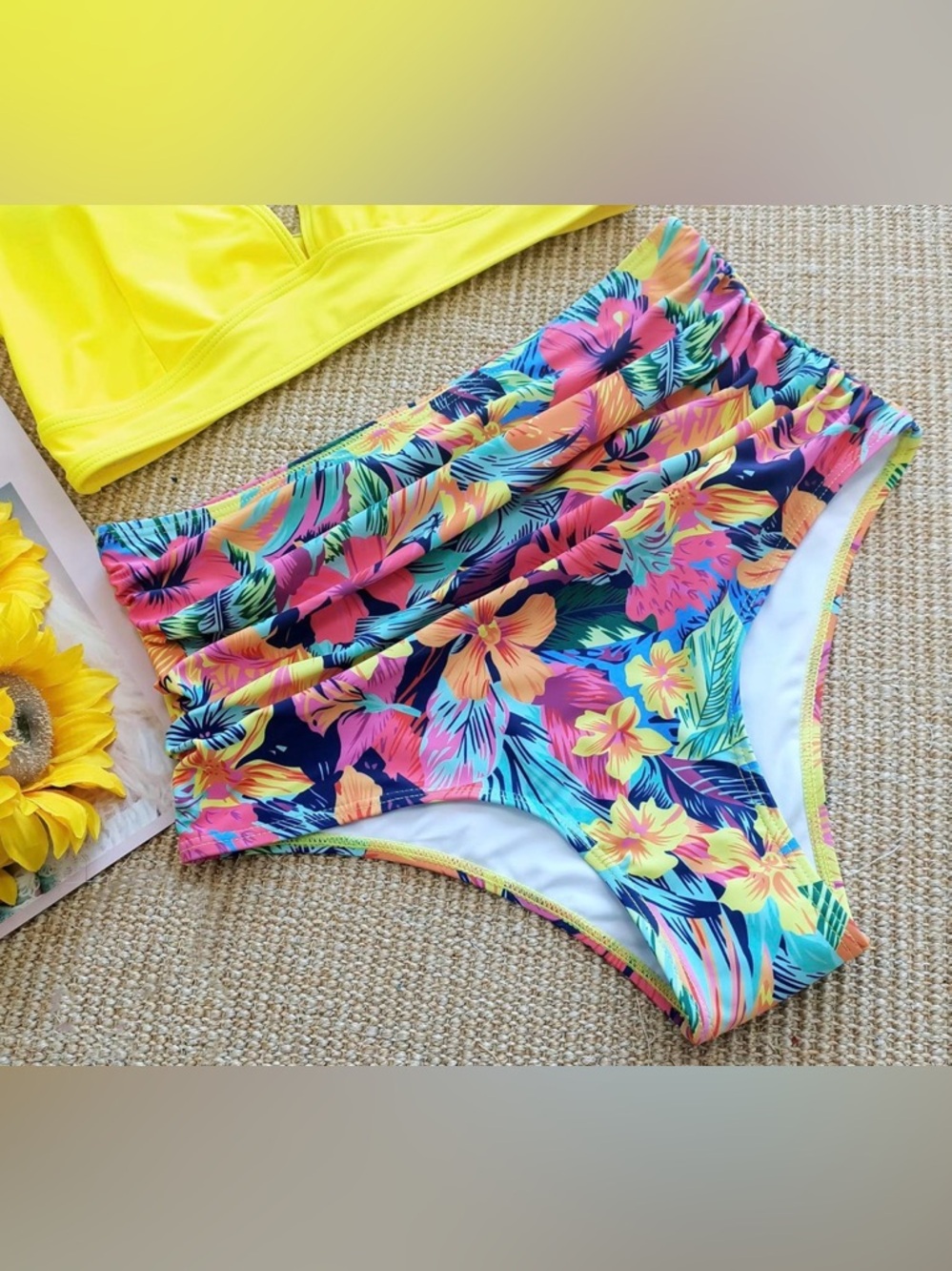 Sporlike Tropical Floral Tummy Control Bikini Bottoms, Multicolor- size XL